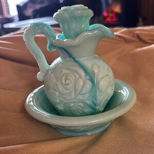 Vintage Jadeite Mint Green Avon Pitcher & Saucer 1970s